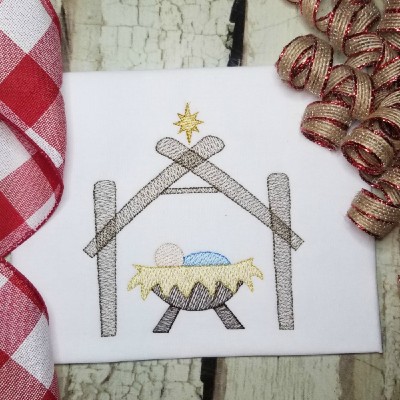 Nativity Scene Sketch Machine Embroidery Design - Digital Download